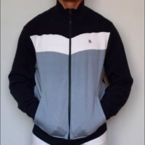 Penguin Blue and White Zip Up Sweater